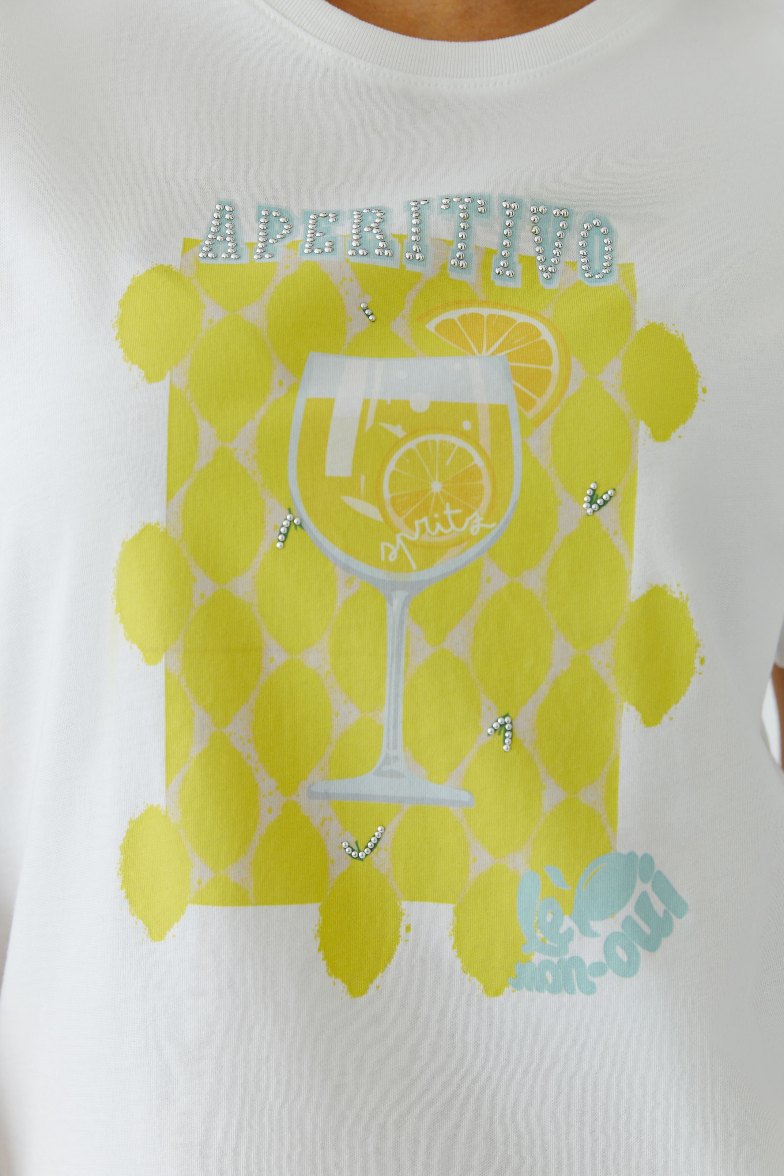 ФУТБОЛКА OUI с ярким принтом Aperitivo и мерцающими декоративными деталями
