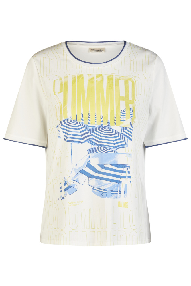 ФУТБОЛКА LEBEK с ярким летним принтом и контрастной синей окантовкой